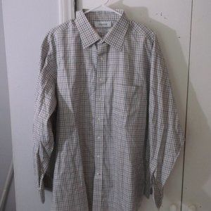 Cremieux Tan Grey Plaid Dress Shirt 17 1/2- 35